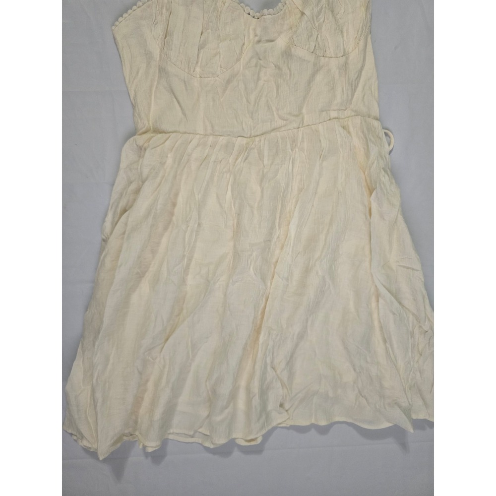 Forever 21 Vanilla Mini Dress Lace Up Back Pom Pom Trim Cream Size L NWT - Picture 3 of 16